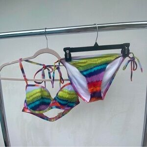 Y2K Victoria’s Secret Rainbow Stripes Bikini Set Size 34C Small